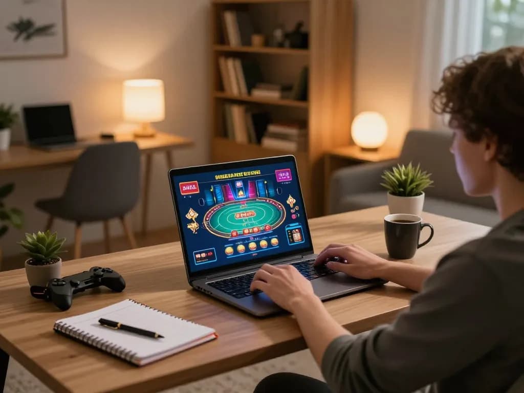 An active player enjoying online casino games at home, representing Nk88 chính thức with engaging gameplay