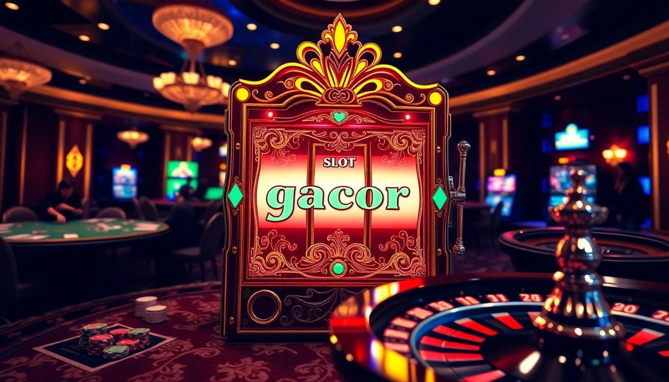 Experience the thrill of playing Slot gacor on a luxurious casino floor with engaging games and vibrant lights.