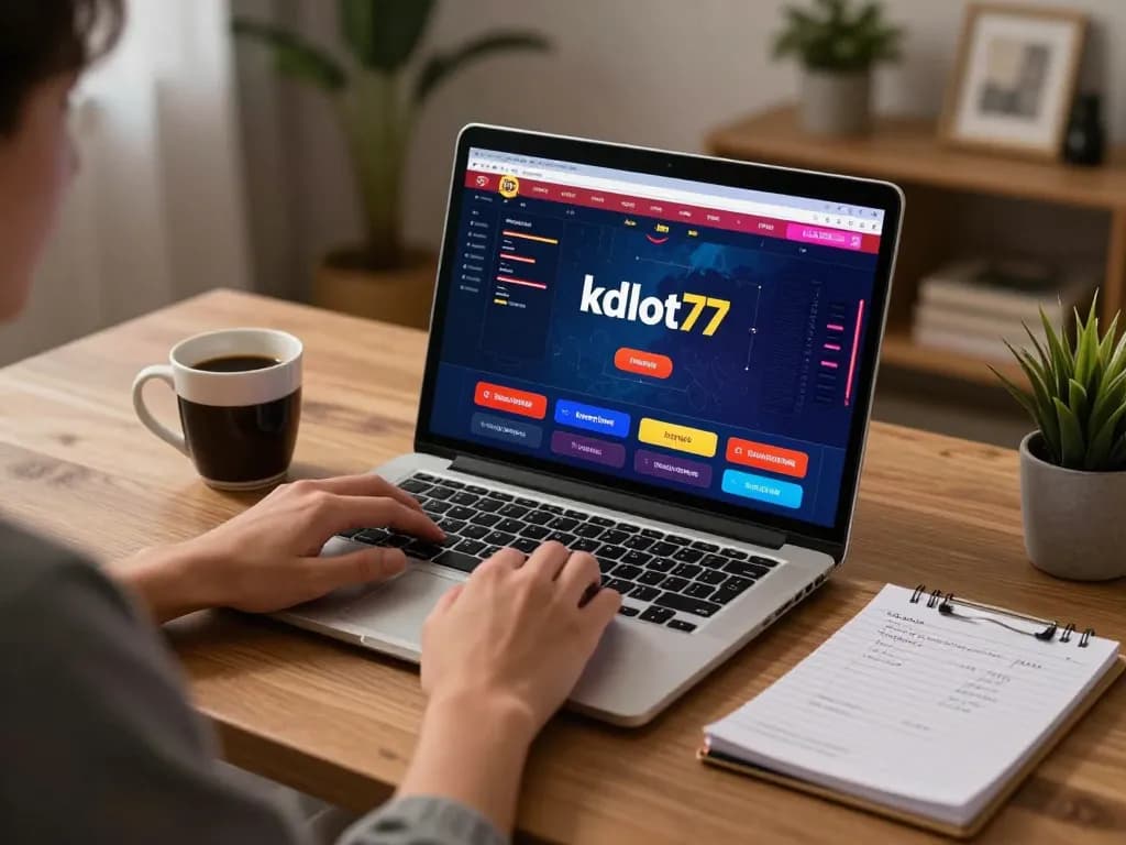 Engaging in online gambling on kdslot77 with a laptop at a cozy home setup.