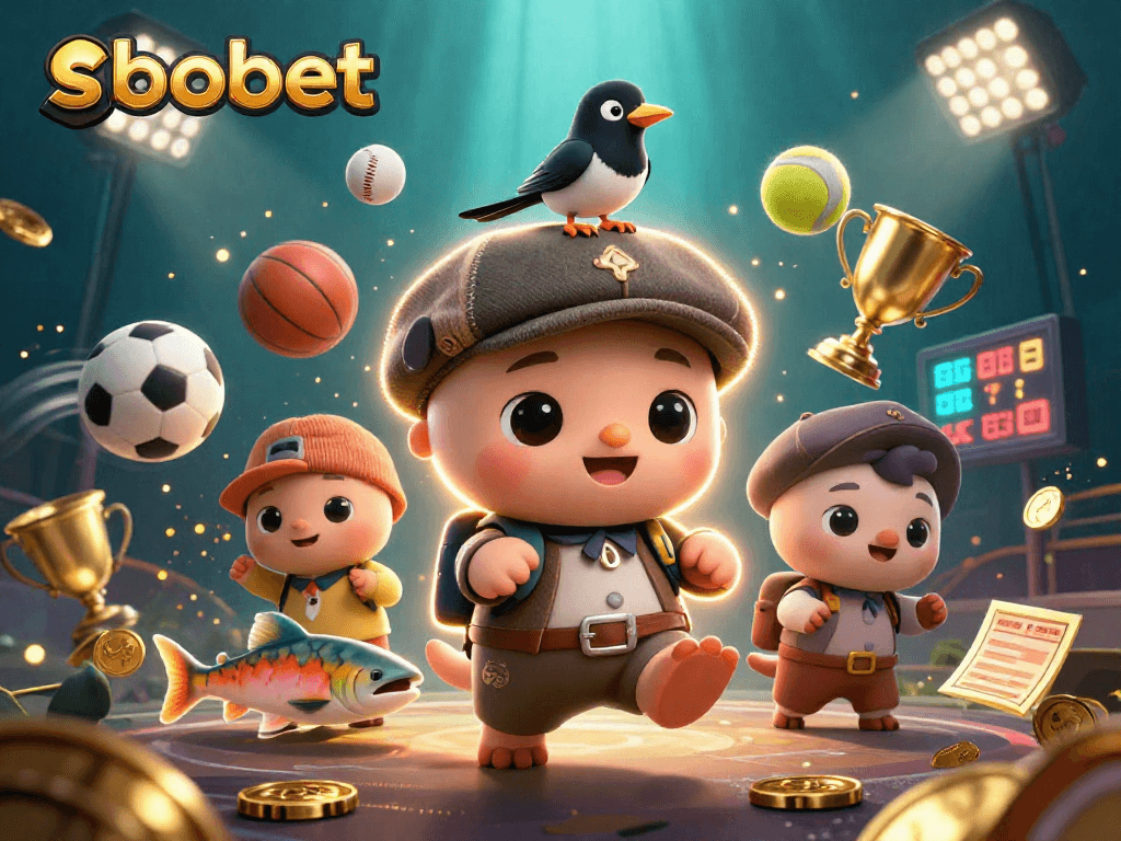 SBOBET offers an engaging sports betting experience with vibrant 3D characters and dynamic sports elements.