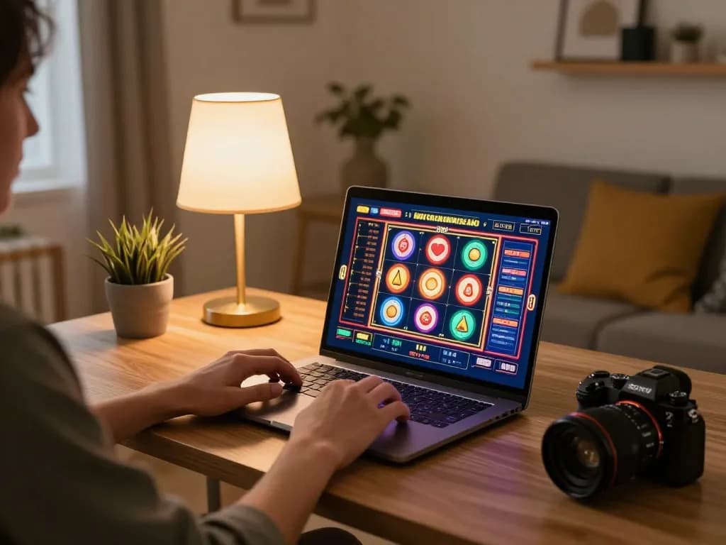 Engaging with 777VIP game interface on a laptop in a cozy home setting while maintaining focus on strategies.
