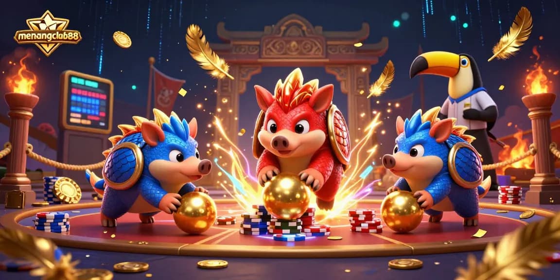 Experience the thrill of menangclub88 casino gameplay with dynamic pangolin characters and vibrant gaming elements.