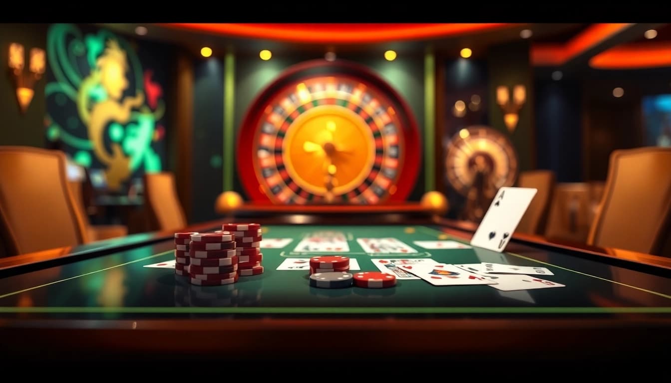 Experience vibrant online gambling at https://98win3h.io/, showcasing cards, chips, and dynamic roulette.