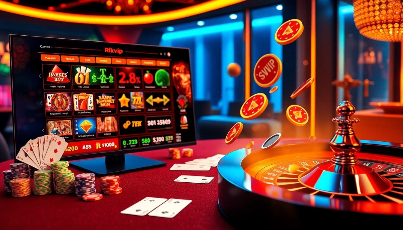 Experience the excitement of Rikvip with an animated online gambling interface.