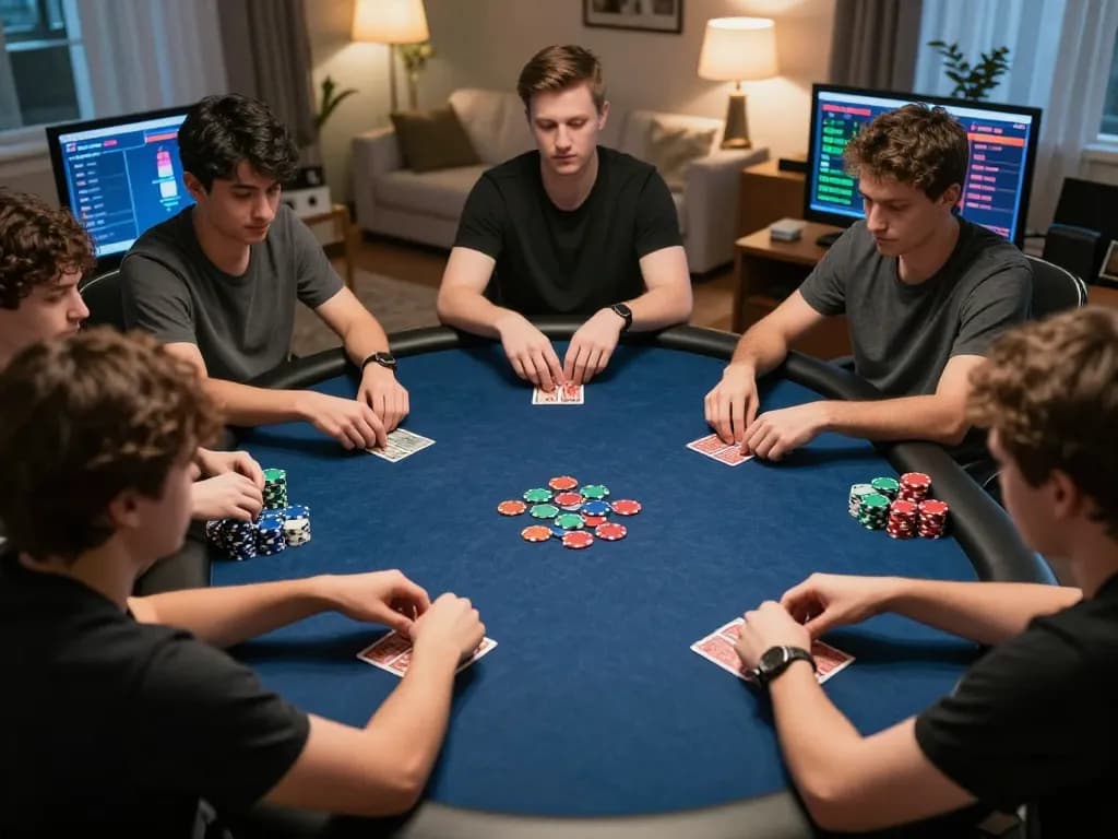 NENG4D online players engaged in a strategic poker game with colorful chips and digital stats