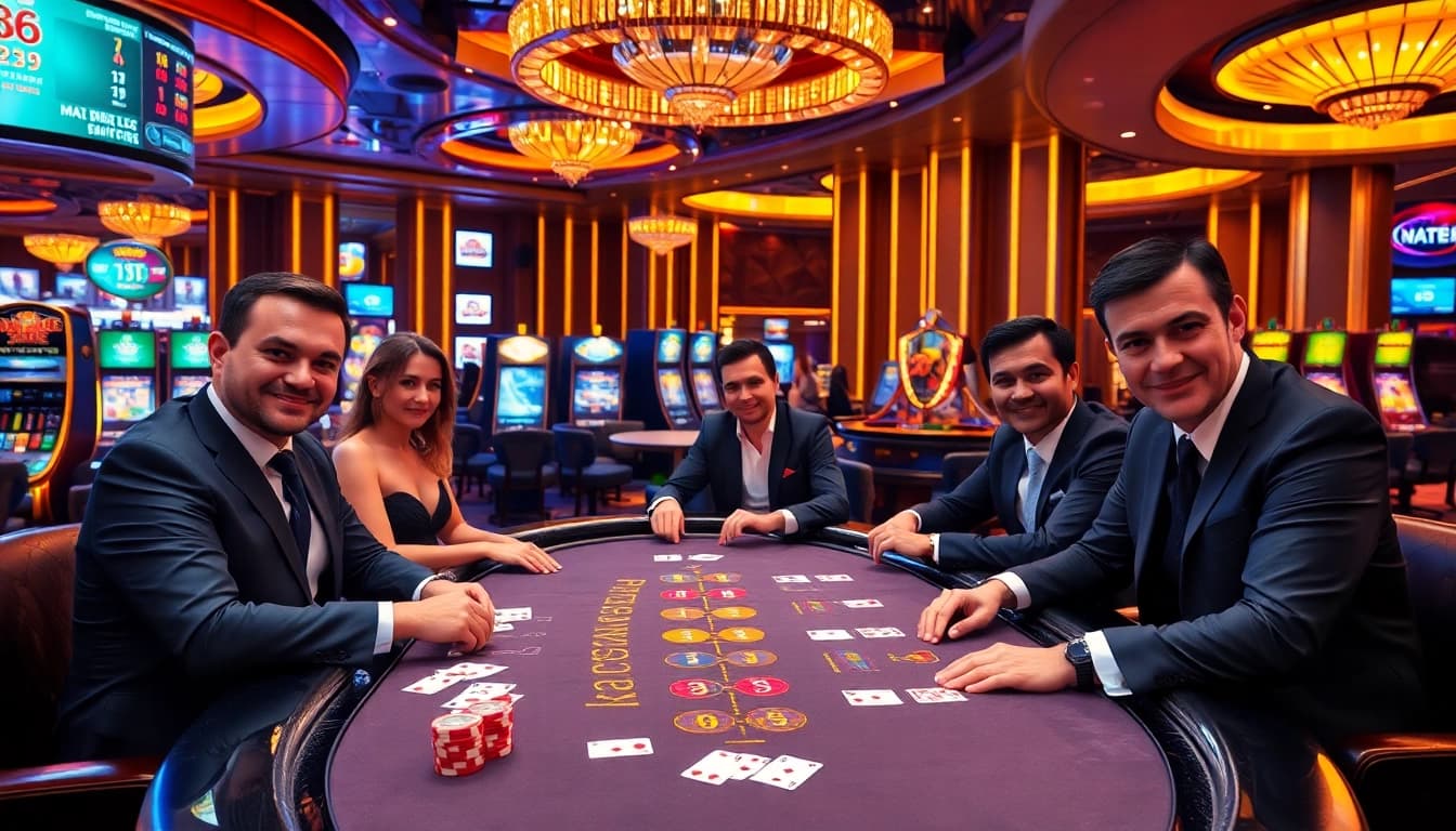 Experience the thrill of xx88 at a luxurious casino, showcasing exciting gameplay and vibrant tables.