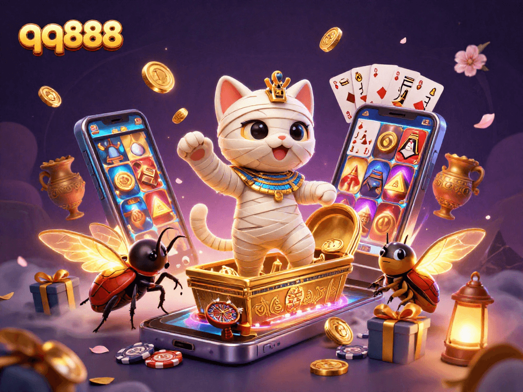 Experience thrilling moments with qq888 as the Egyptian mummy cat and scarab beetle bring the casino game to life.