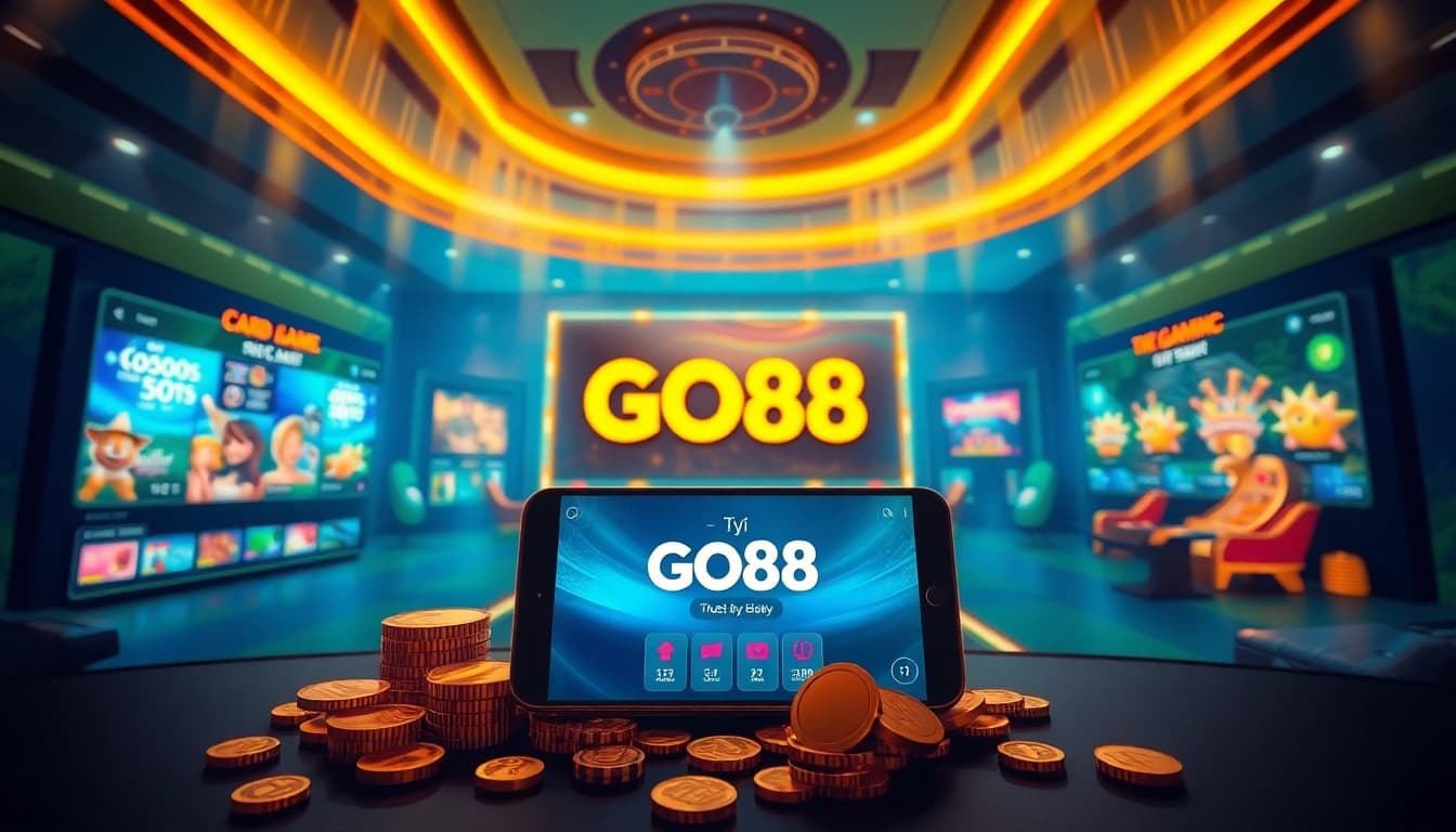 Tải GO88 - Engaging online gaming atmosphere with vibrant interface and various game icons.