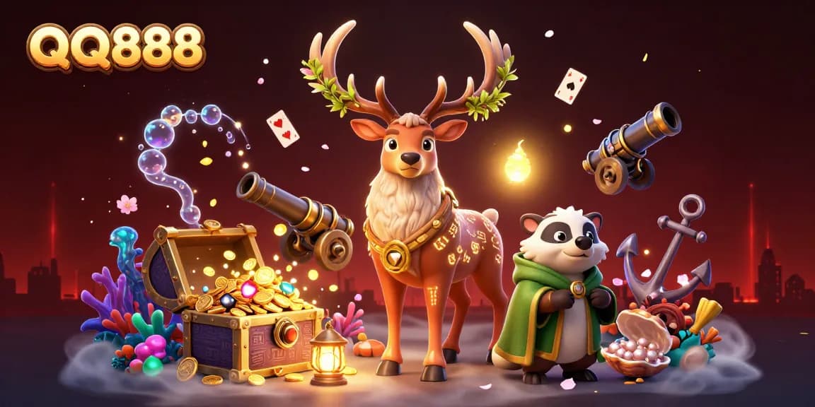 Engage with QQ888's vibrant gaming experience featuring rich characters amidst exploding treasure.