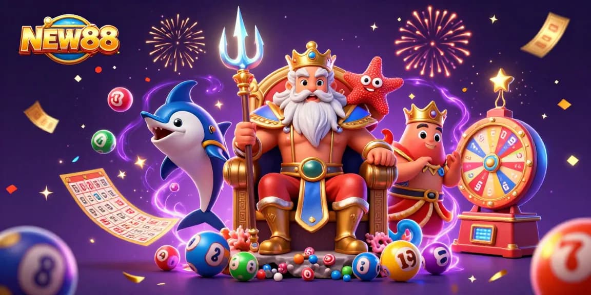 Spin and win at NEW88 with a lively lottery scene filled with surprise elements.