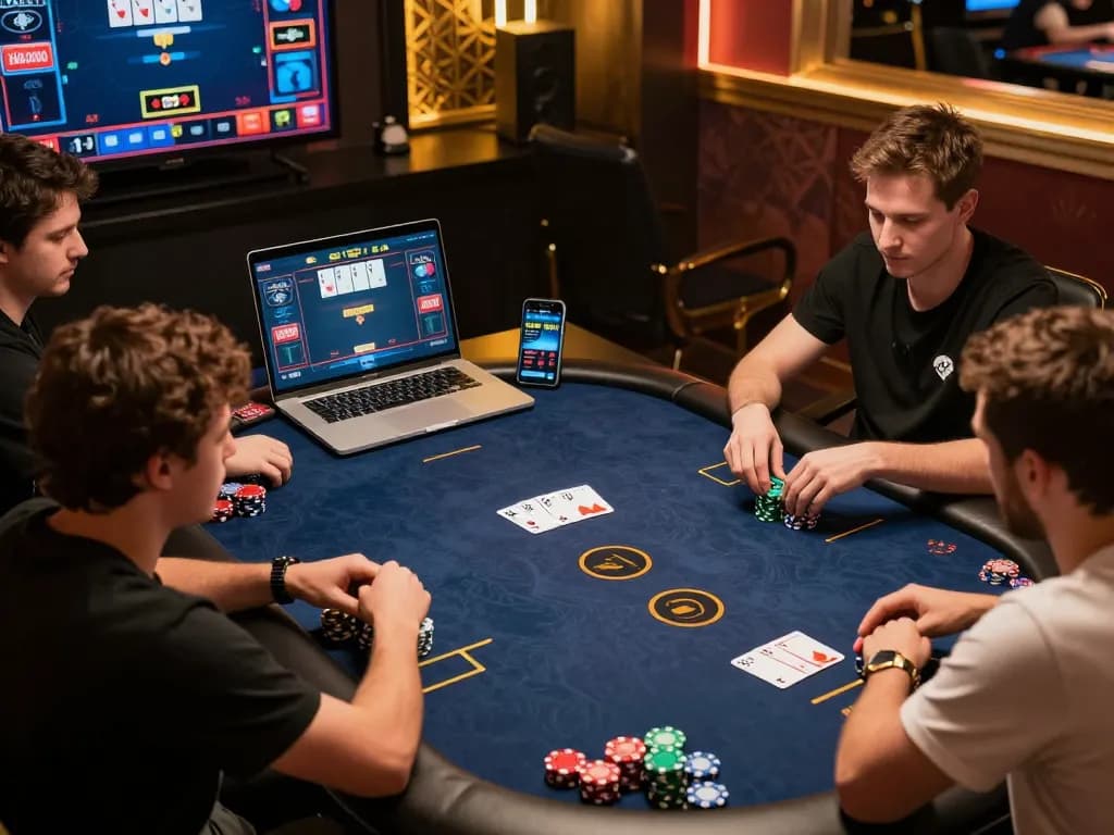 LIGA2000 poker players engaged in an online game, showcasing strategic moves and intense gameplay.