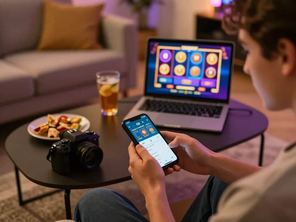Player engaging with the O8 app for blackjack on a smartphone, showcasing a social gaming atmosphere