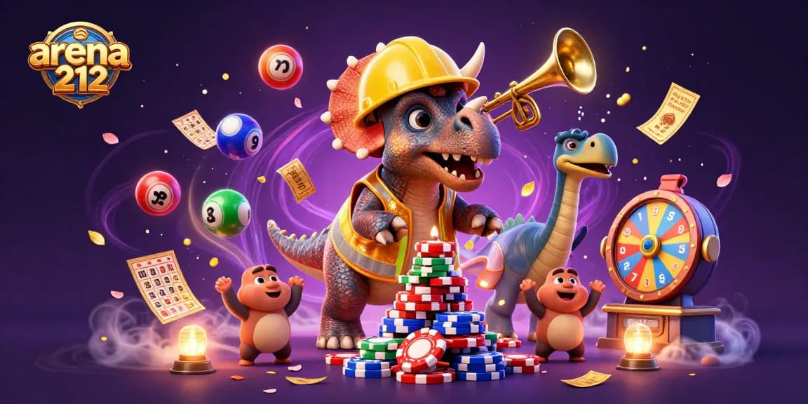 Menyaksikan arena212 yang dipenuhi bola lotere berwarna-warni sambil triceratops merangkai chip poker.