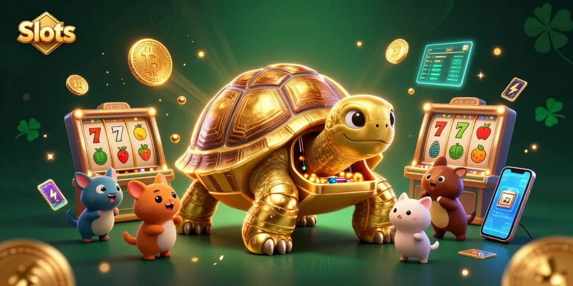 Experience thrilling Slots action with a golden tortoise pinball machine and excited players