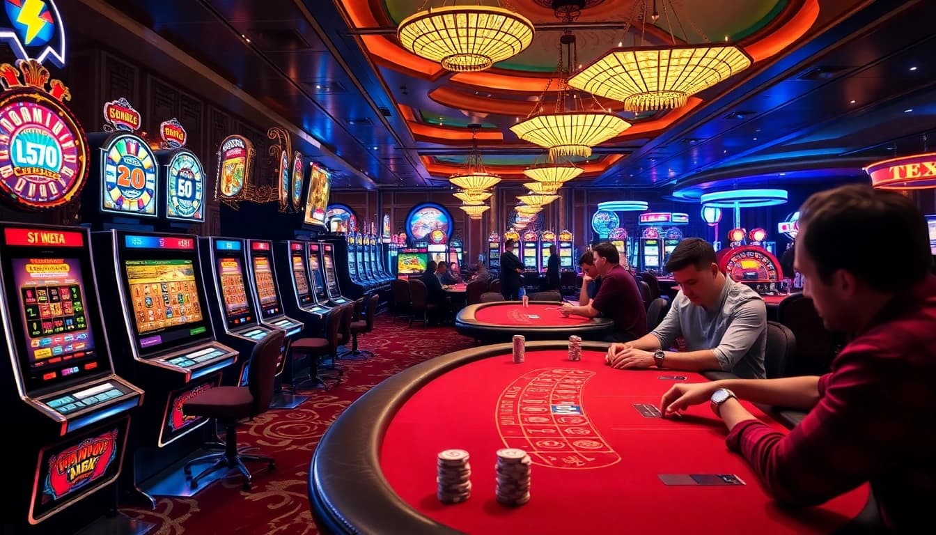 SODO casino scene featuring vibrant slot machines and intense poker gameplay.