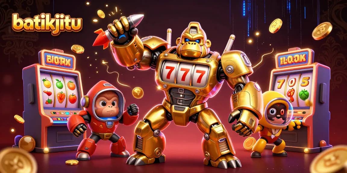 Batikjitu menghadirkan gorila emas 3D yang memukau dengan elemen mesin slot yang mengalir, mengungkapkan kesenangan bermain slot.