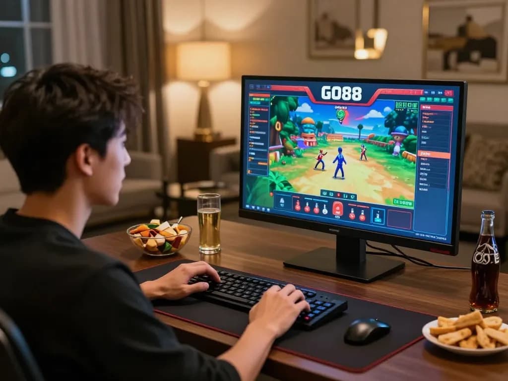 Engaging in exciting live dealer games on GO88 platform in a stylish home gaming setup