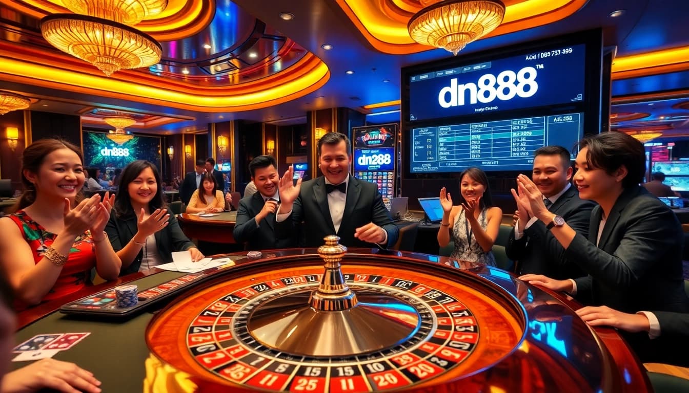 Experience thrilling betting with dn88 at a vibrant casino roulette table.
