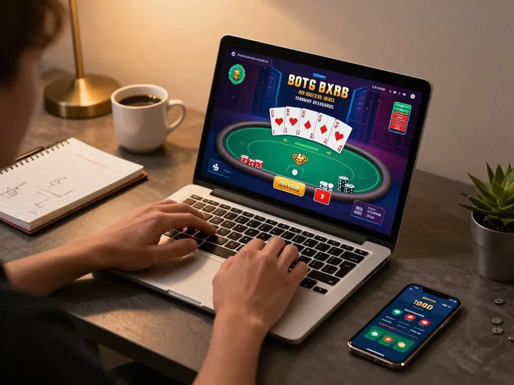 Engaging online poker gameplay experience with Jilipinas displayed on a laptop screen showcasing strategy notes in a cozy setting.