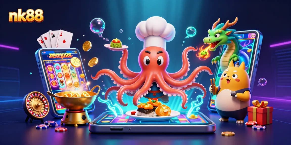 Engage with NK88's vibrant gambling experience featuring a colorful slot game, creating excitement and dynamic gameplay.