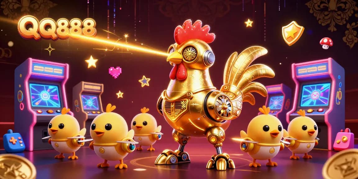 Experience QQ888's exciting array of vibrant gambling elements in a dynamic casino illustration.