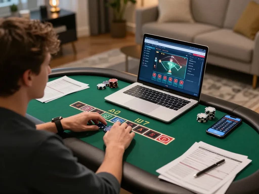 SC88 player enjoying live blackjack gameplay on a laptop in a cozy home setting.