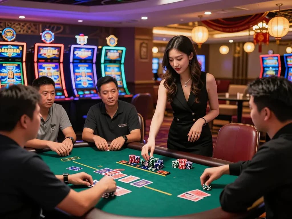 AF88 live casino gaming scene with players enjoying vibrant atmosphere and engaging dealer.