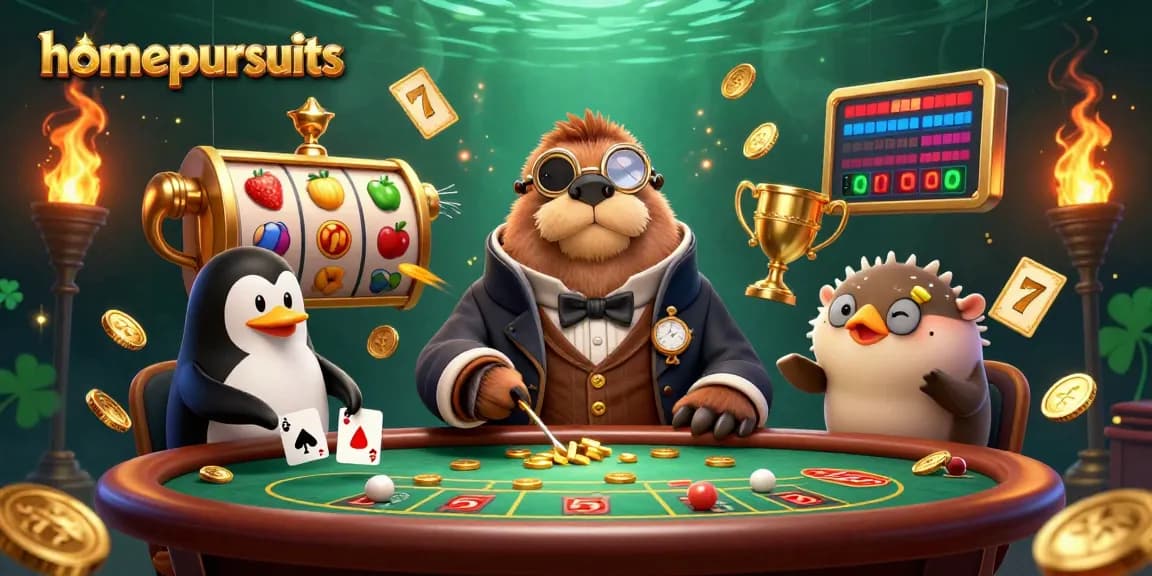 Menangkan permainan slot di homepursuits dengan ilustrasi ceria walrus, dealer penguin, dan pemain pufferfish.