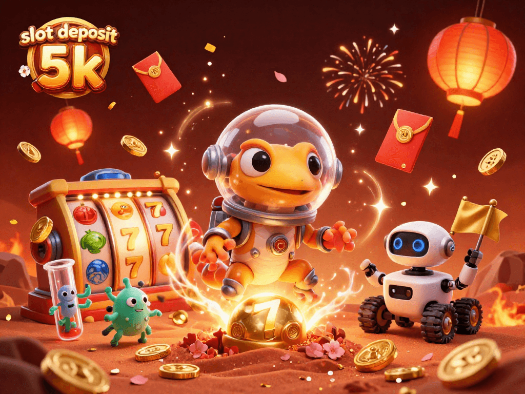 Engage with casino fun featuring slot deposit 5k with a vibrant Martian gecko discovering a hidden casino.