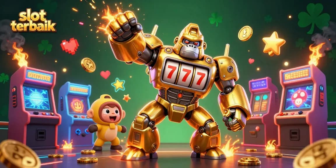 Experience thrilling wins with slot terbaik featuring a golden gorilla mech and flying coins.