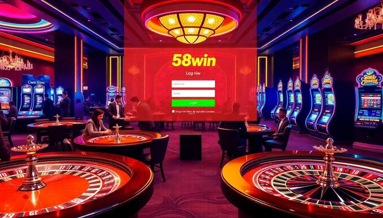 Exciting scene of professional gamblers engaging in 58win login for seamless online casino access.