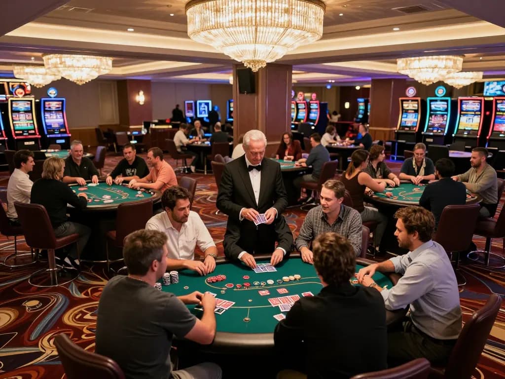 Exciting scene at O8 casino with players at poker tables enjoying games and strategic moments.
