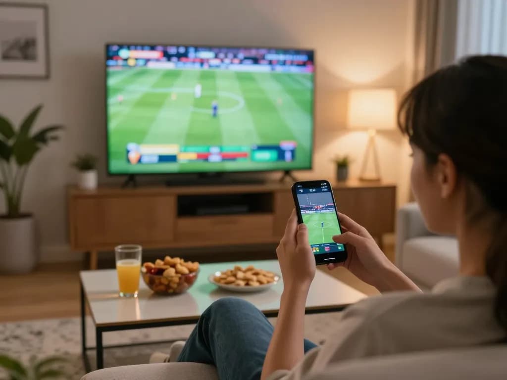 open88 user placing a live bet on their smartphone during an exciting sports game at home