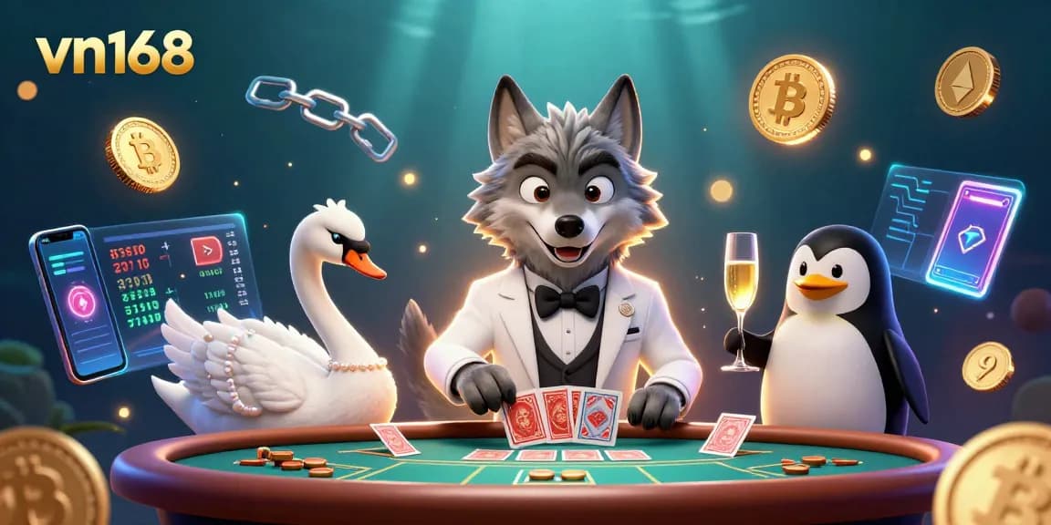 Engage in thrilling gameplay at vn168 with an elegant 3D casino scene featuring unique characters.
