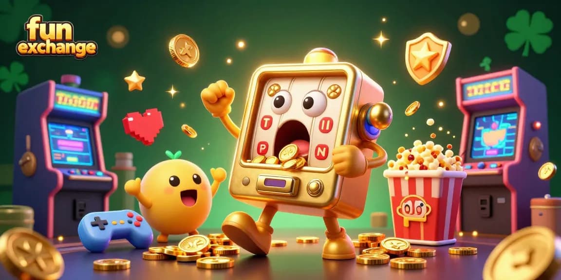 Experience excitement with the fun exchange as a slot machine hits its jackpot, showering coins.