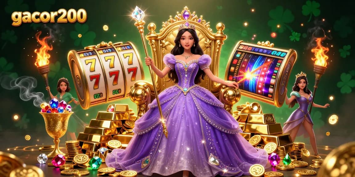 Spin jackpots and win big with gacor200 in this vibrant casino treasure scene.