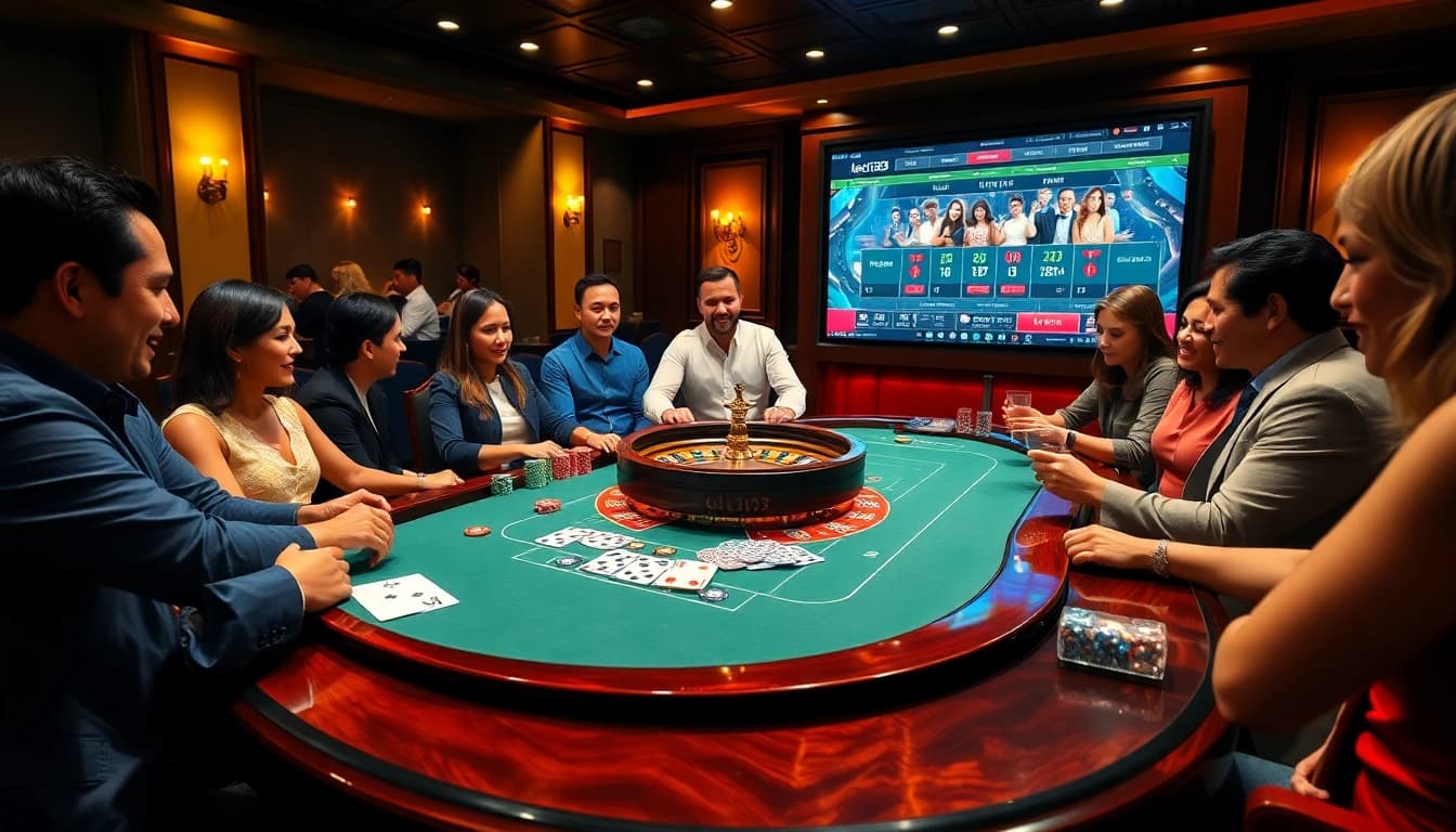 Experience thrilling gameplay at leci123 with vibrant casino elements like poker chips and cards.