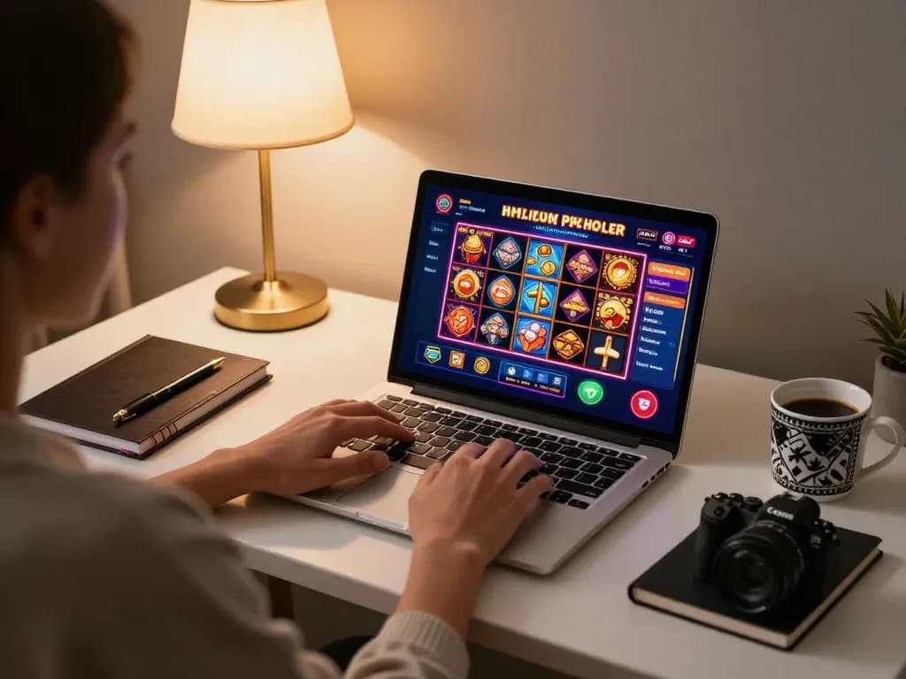 Engaging online casino gameplay with fabet displayed on laptop screen in a cozy home setting.
