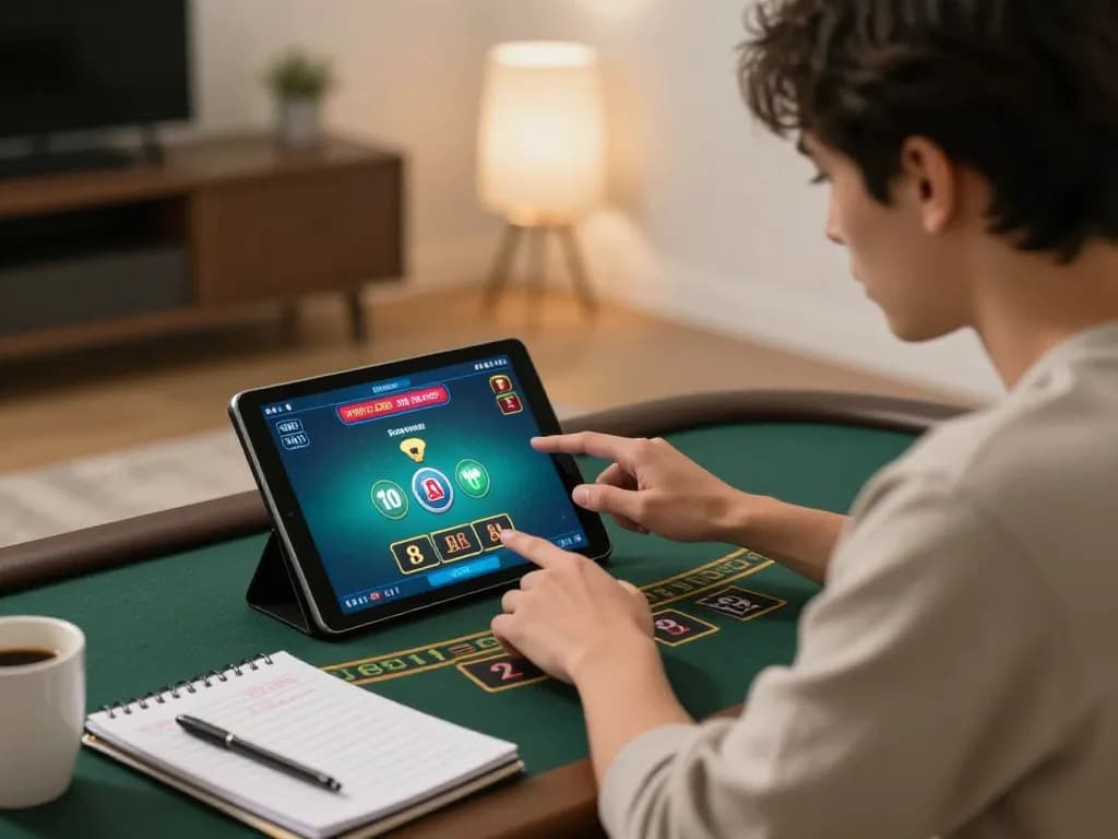 Play blackjack online at lc88 with a live dealer on a tablet in a cozy home setting