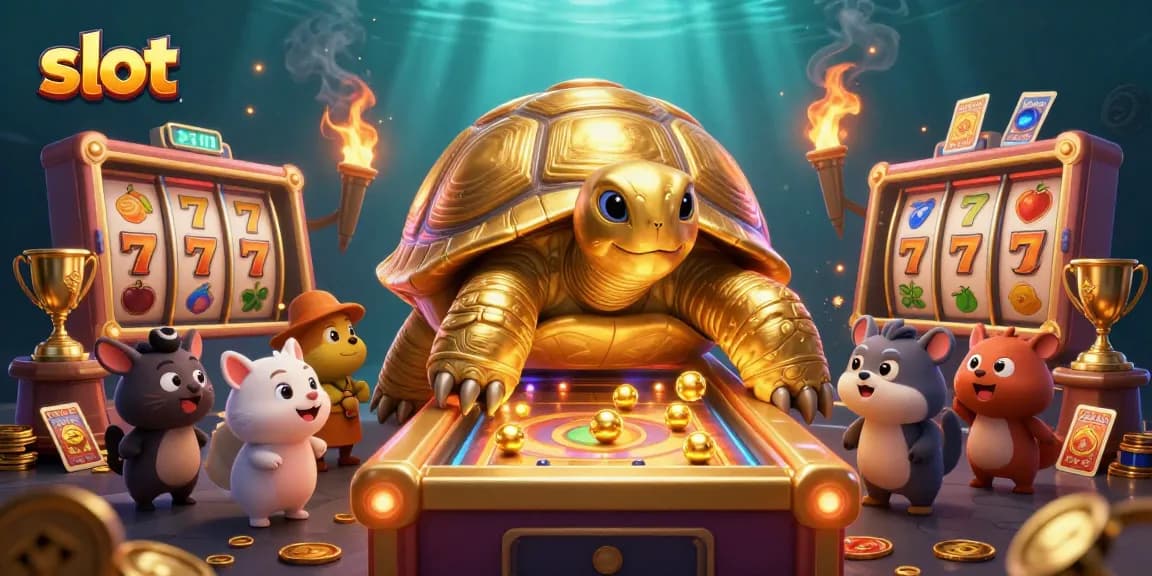 Memainkan slot dengan menarik di dalam mesin pinball yang dikelilingi berbagai elemen kasino.