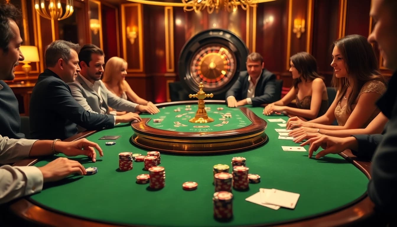 MMOO table gaming experience with vibrant colors and players engaging in poker under warm lighting.