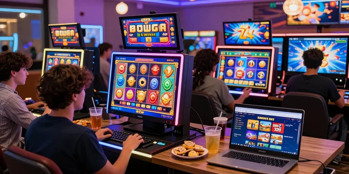 Players enjoying bonus buy slots in a vibrant online casino setting with colorful graphics and engaging features.