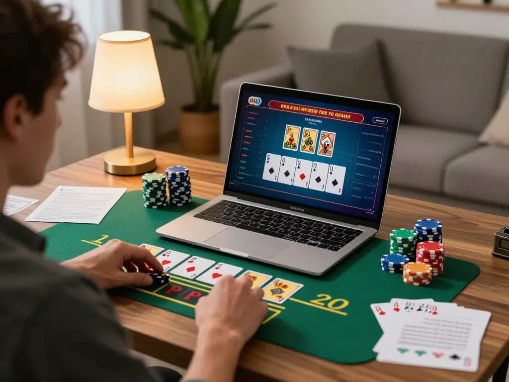 TR88 thrilling online blackjack game in a cozy home setting with strategic notes.