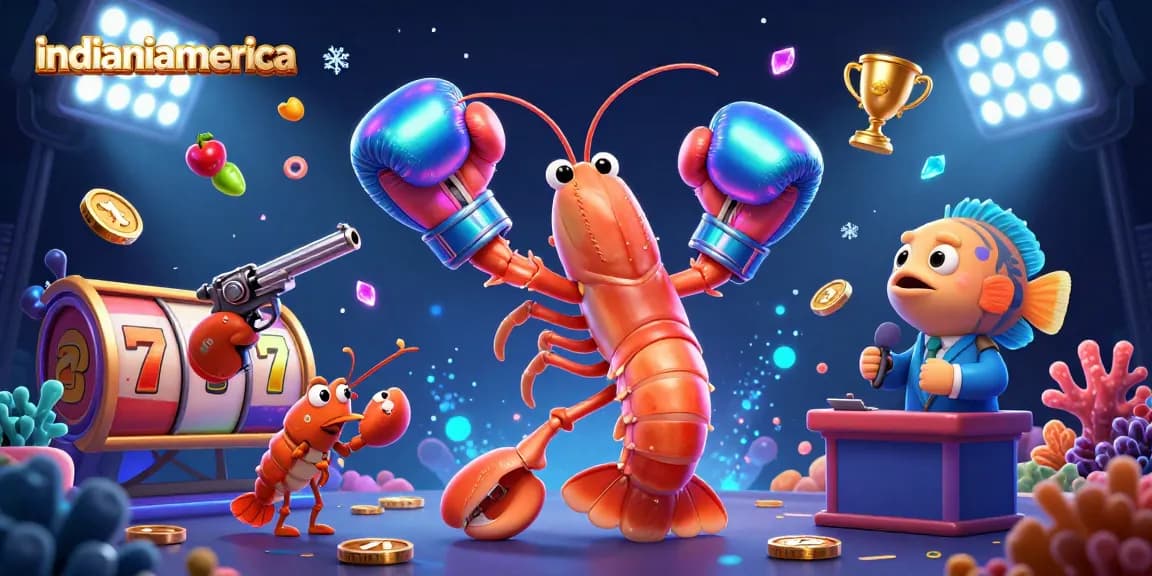 Watch exciting casino action with indianiamerica in a dynamic scene featuring vibrant 3D characters and games.