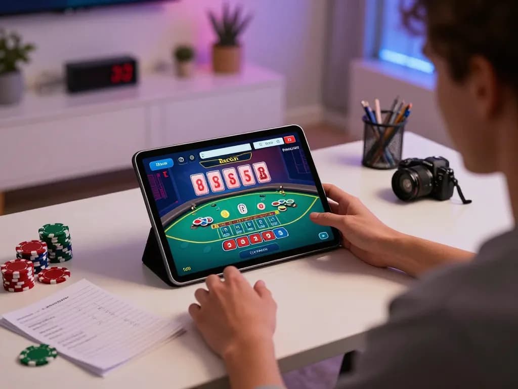 Engaging baccarat gameplay at home suggesting daftar sepuhplay for an immersive online experience