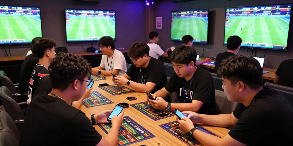 Exciting dynamic sports lounge scene showcasing ทางเข้าfun88 ล่าสุด ไม่โดนบล็อก with live football odds showing fans engaging in betting activities
