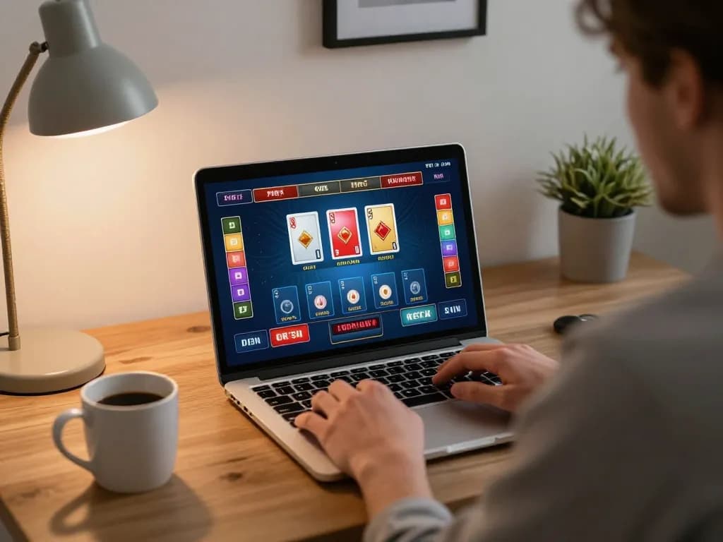 Player enjoying interactive 555win online casino experience with live dealer game on laptop.