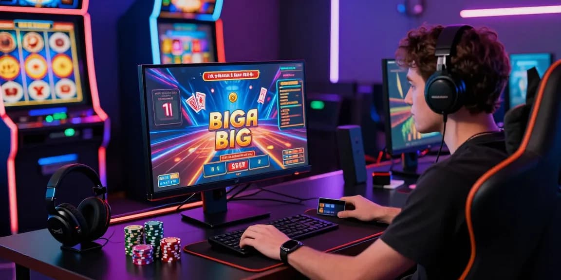 Engaging moment highlighting the best casinos for credit cards with vibrant online gaming setup featuring a player, credit card, and exciting visuals.