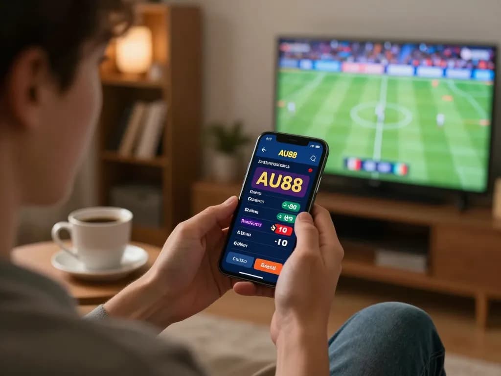 Engaging sports betting moment with AU88 app on smartphone, showcasing live match odds.
