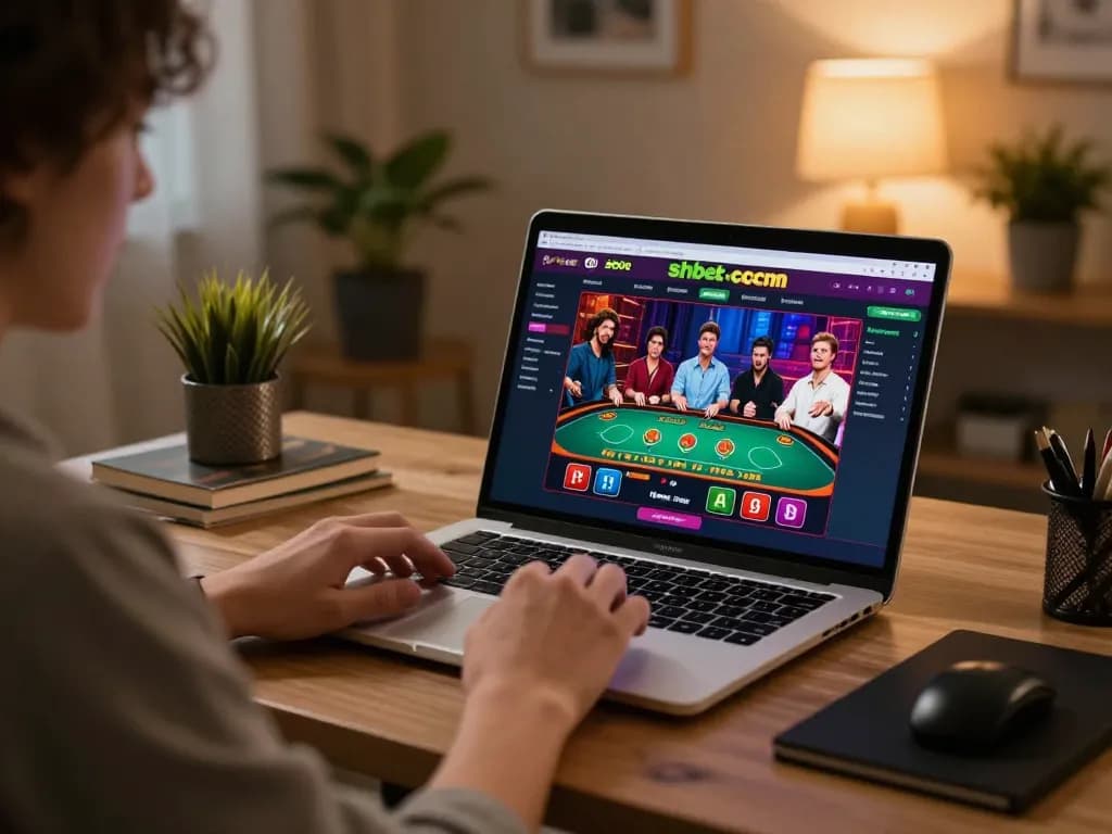 Engaging moment on shbet com with a player focused on live dealer gaming at home, showcasing online casino excitement.